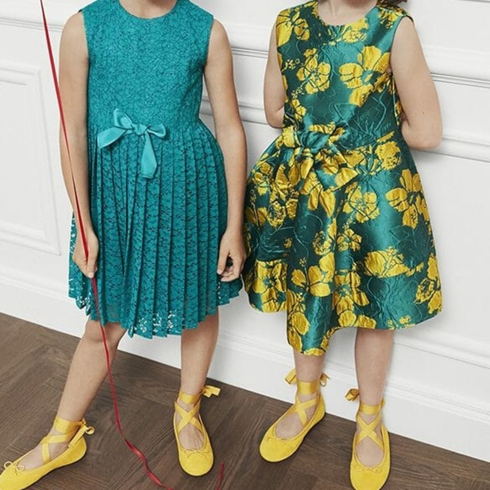 025. Carolina Herrera Girls Teal/Yellow Formal Dress